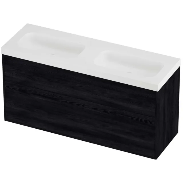 Proline Haga Badmeubelset Polystone Mezza Dubbel 140x46x73 cm Mat White Black Oak Eiken