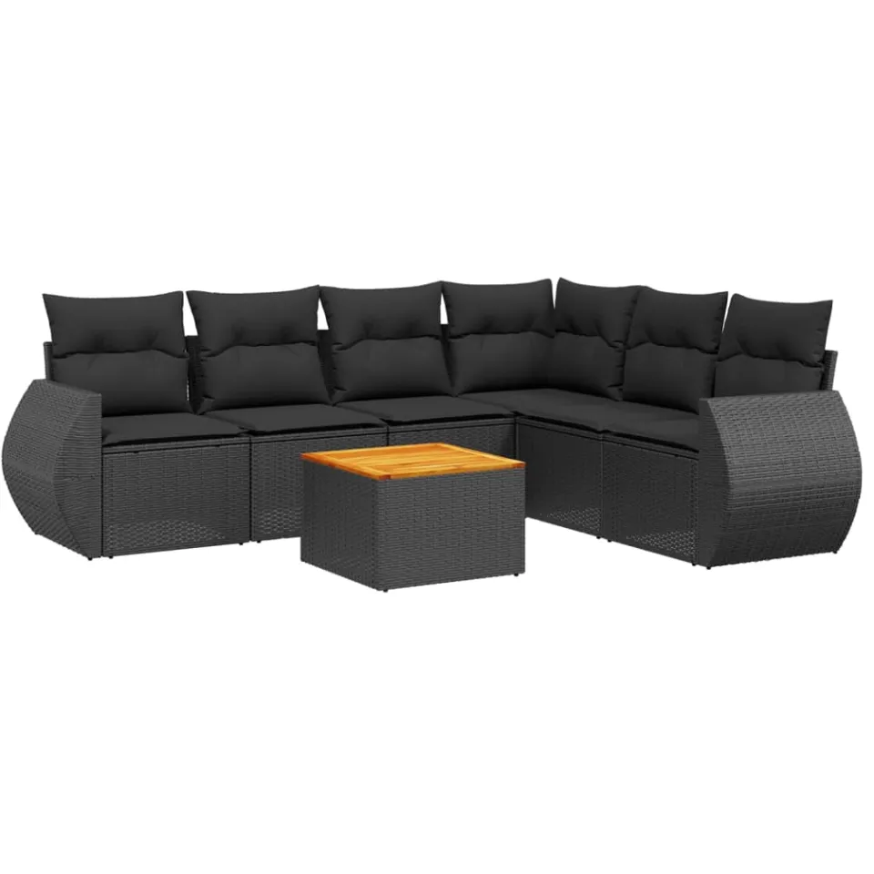 vidaXL 7-delige Loungeset met kussens poly rattan zwart, foto 3