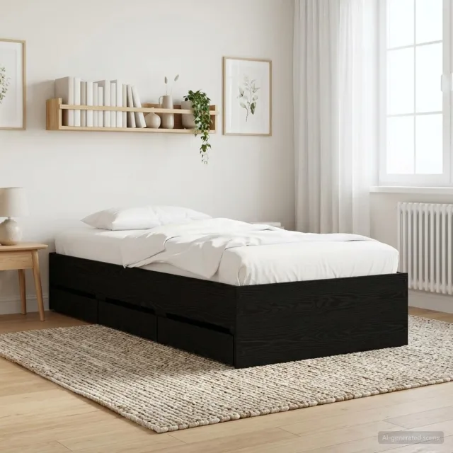 vidaXL Bedframe met opslag met lade Zwart eiken Bewerkt hout