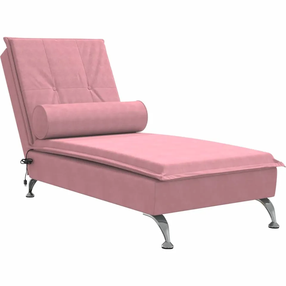 vidaXL Massage chaise longue met bolster fluweel roze, foto 4