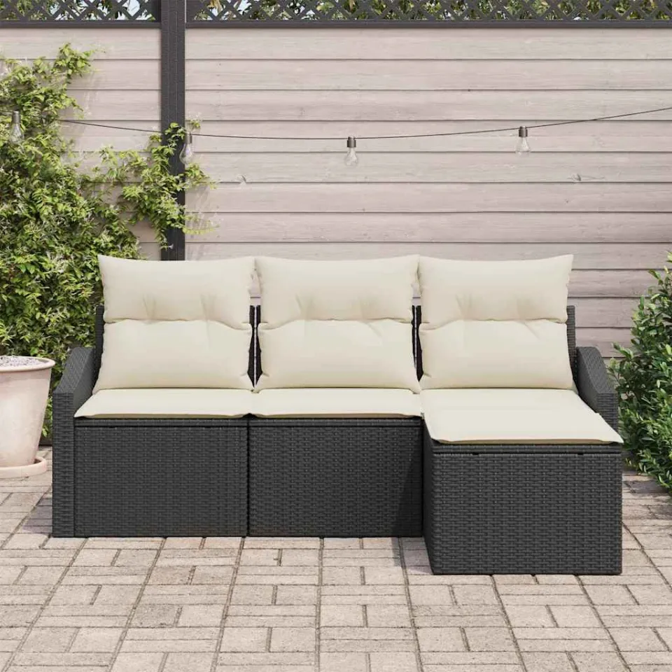 vidaXL Bankstel 4 st Zwart poly rattan, foto 3