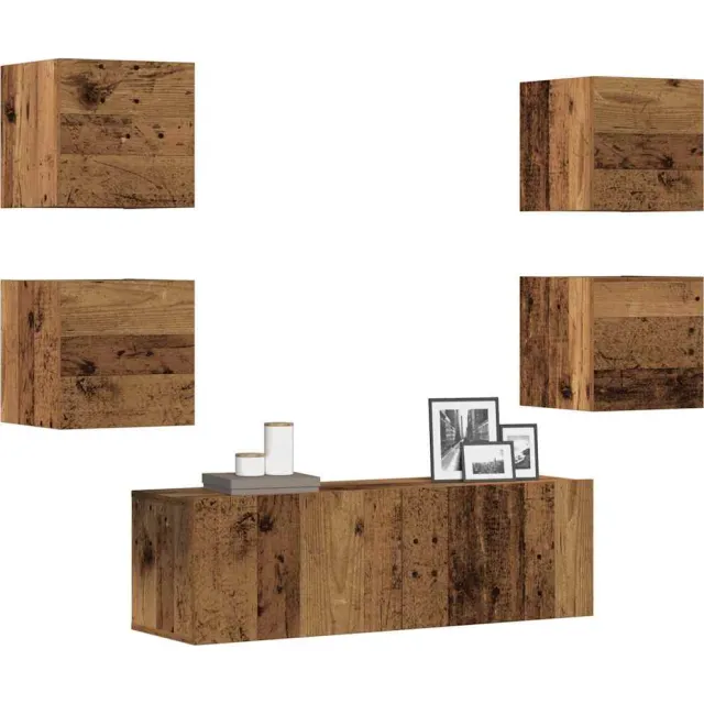 vidaXL 5-delig Tv-meubelset wandmontage bewerkt hout oud houtkleurig Bruin
