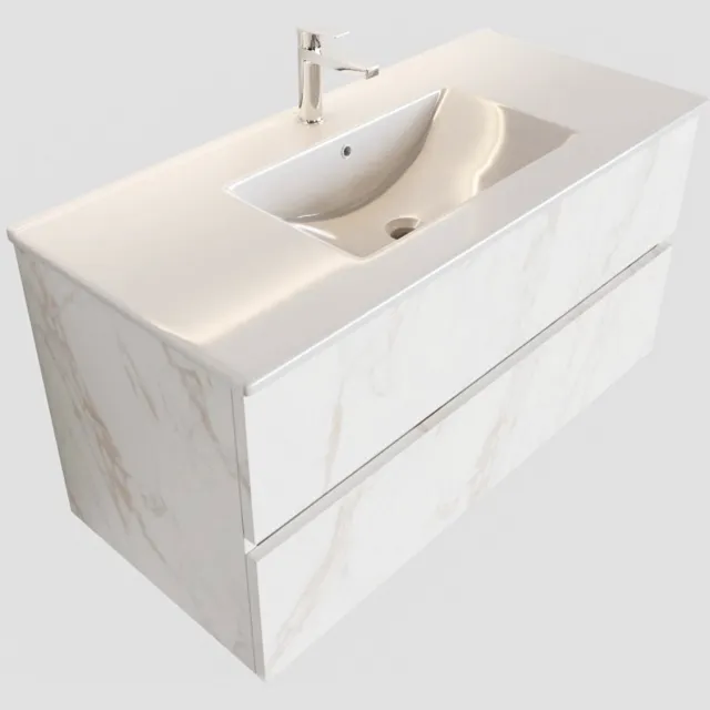 Boss & Wessing Badkamermeubel BWS Madrid Carrara Mat 100 cm Keramische Wastafel (1 kraangat, 2 lades)