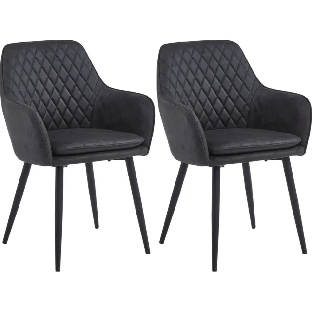 Colenis Laura Eetkamerstoel - Set Van 2 - Grijs - Microfiber Stof - Design - Industrieel - Met armleuning Antraciet