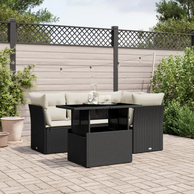 vidaXL 5-delige Loungeset met kussens poly rattan zwart, foto 2