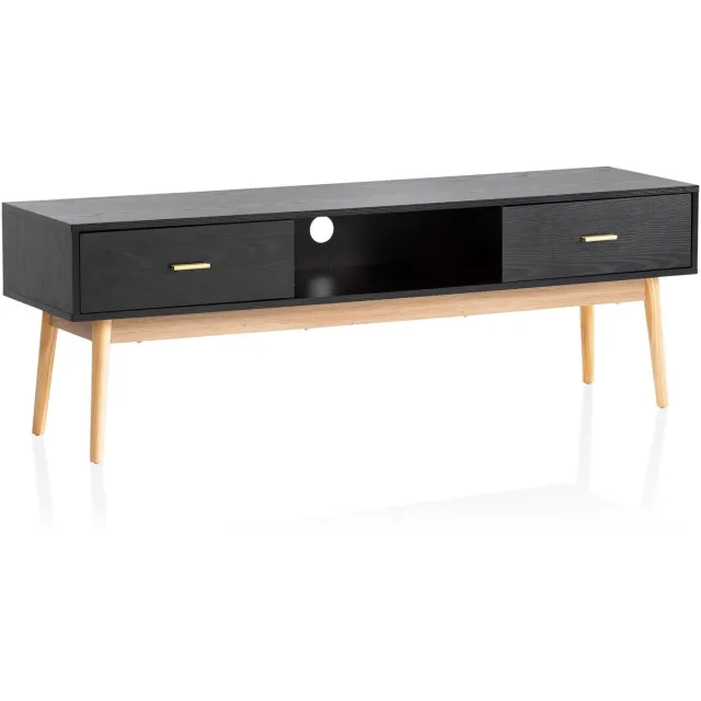 Ervesto WL6.825 Lowboard - TV-meubel Tv-kast - 150x50x40 Cm - Zwart Eiken Decor - Met Lades En Open Opbergvak - Tot 70 Inch marron