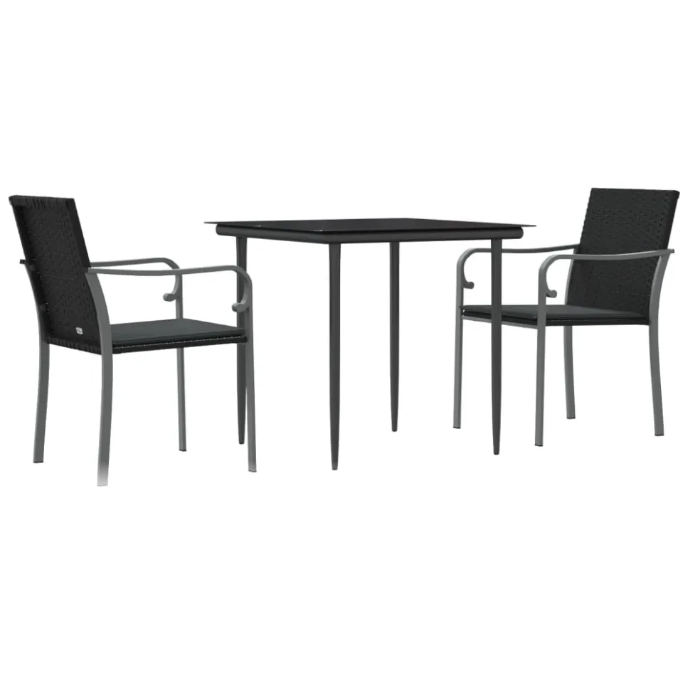 vidaXL 3-delige Tuinset met kussens poly rattan en staal Zwart