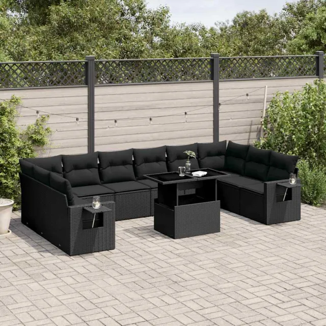 vidaXL 11-delige Loungeset met kussens poly rattan zwart, foto 2