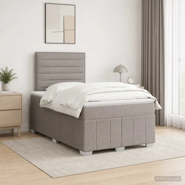 vidaXL LED Boxspring Bed met Matras Taupe 120 x 190 cm Stof