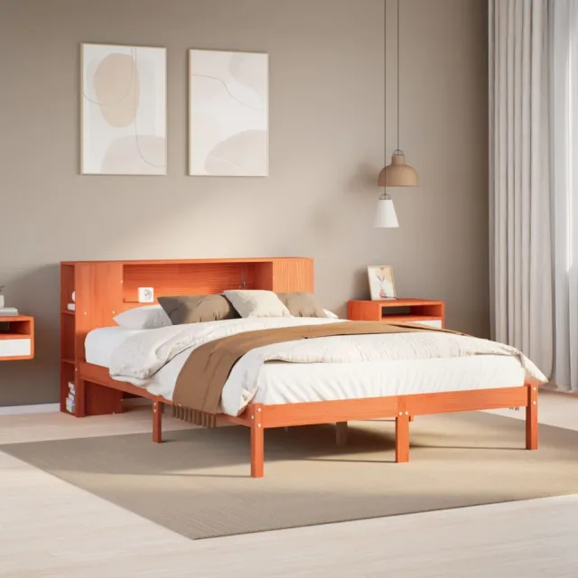 vidaXL Bed met boekenkast zonder matras grenenhout wasbruin 140x190 cm bruin