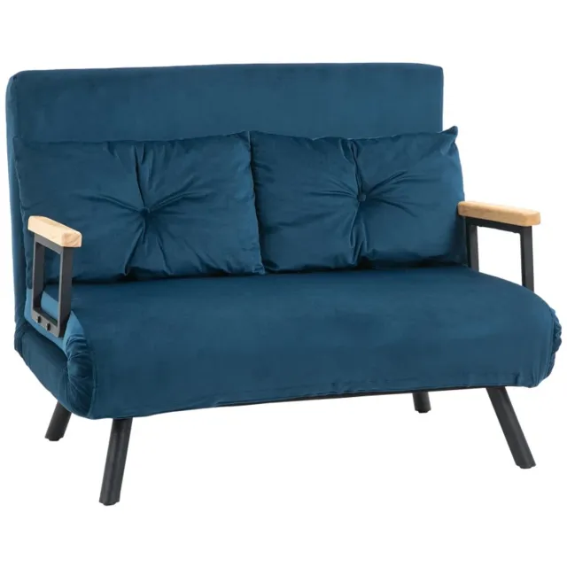 ZYLARO Slaapbank 2-zitsbank - Fluwelen bank met slaapfunctie - Inclusief 2 kussens - Fluwelen look - Naturel en blauw