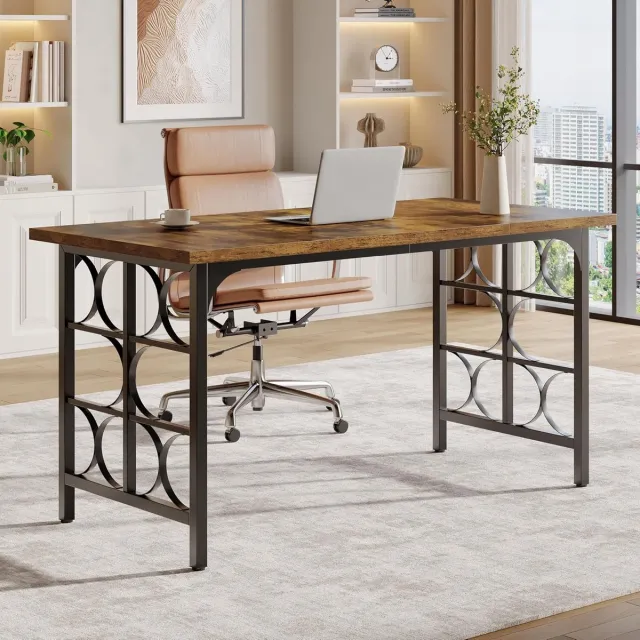 Tribesigns Computerbureau - Bureau industrieel - met stevige metalen poten - Computerbureau voor Studeerkamer, Schrijftafel, Werkplek - 139 x 70 x 75 cm - bruin