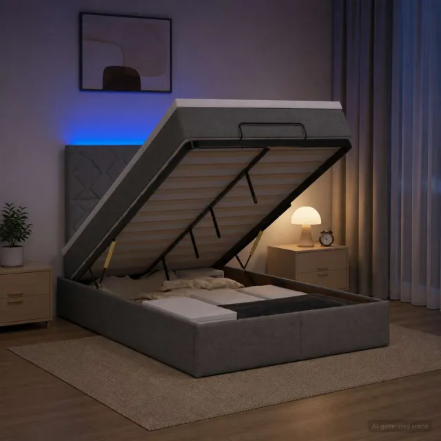 vidaXL Ottoman Bed met Matrassen en LED Donkergrijs 120 x 190 cm Stof