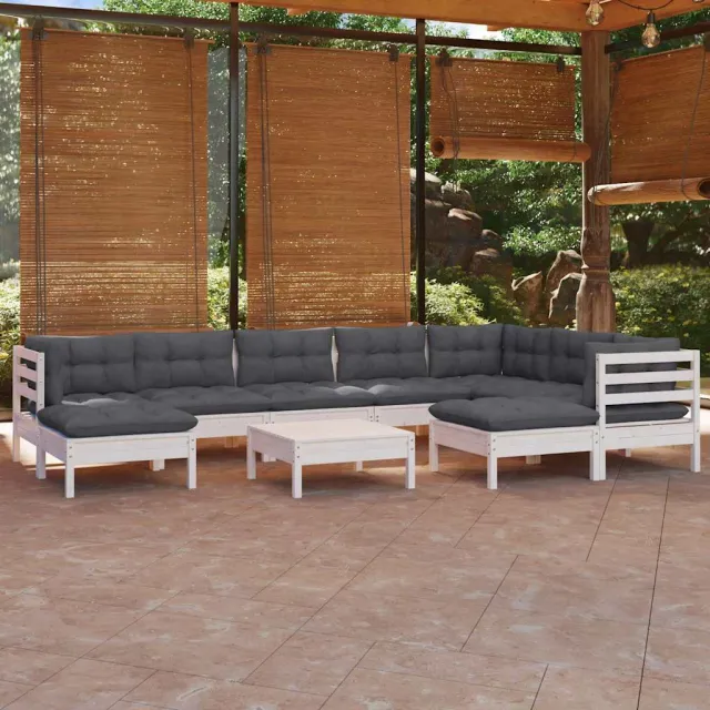 vidaXL 10-delige Loungeset met kussens massief grenenhout wit, foto 2