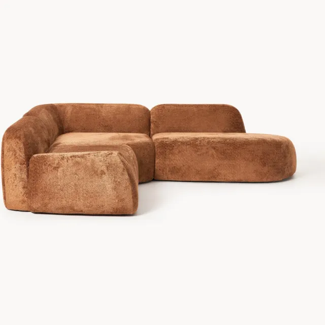 Westwing Collection Modulaire teddy-bouclé hoekbank Wolke (4-zits) Terracotta