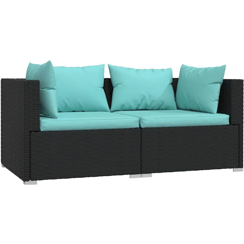 vidaXL Tweezitsbank met kussens poly rattan zwart, foto 3