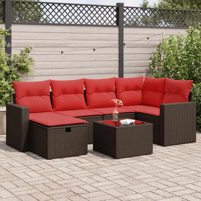 vidaXL 7-delige Loungeset met kussens poly rattan bruin, foto 2