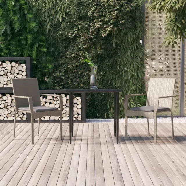vidaXL 3-delige Tuinset met kussens poly rattan zwart en grijs, foto 2