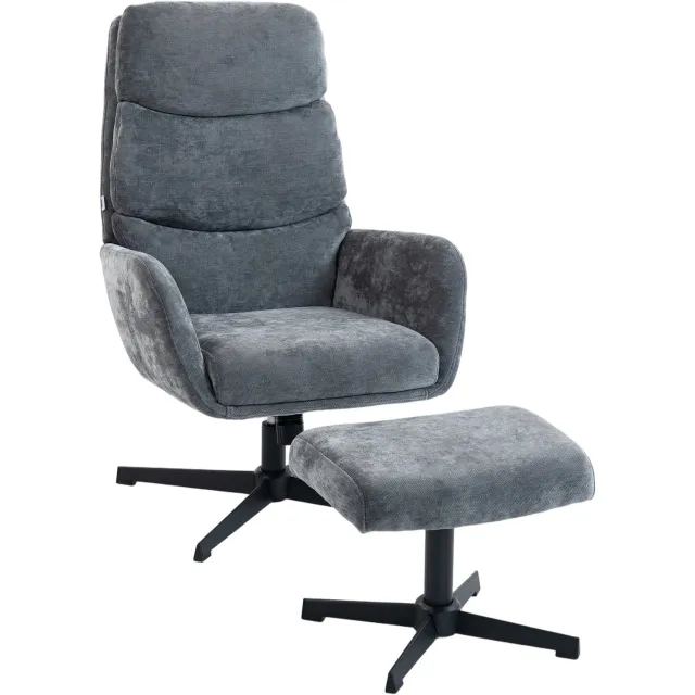 Homona Relaxfauteuil met voetenbank - Met schommelfunctie - Linnenlook - 75 x 66 x 99 cm - Grijs