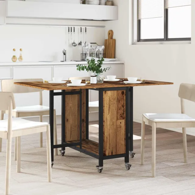 vidaXL Opvouwbare eettafel met wielen 130 x 80 x 76,5 cm staal PB bruin