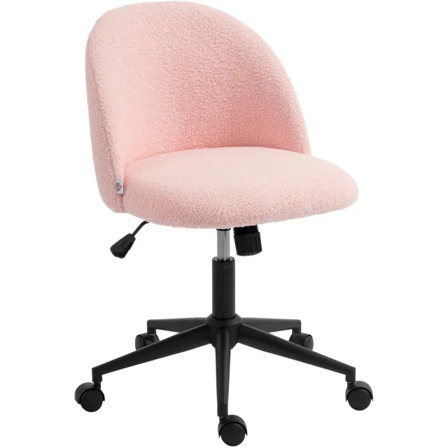 Homcom Bureaustoel met Teddy-Fleece Bekleding - Draaistoel, Verstelbare Bureaustoel voor Thuiswerken - Roze