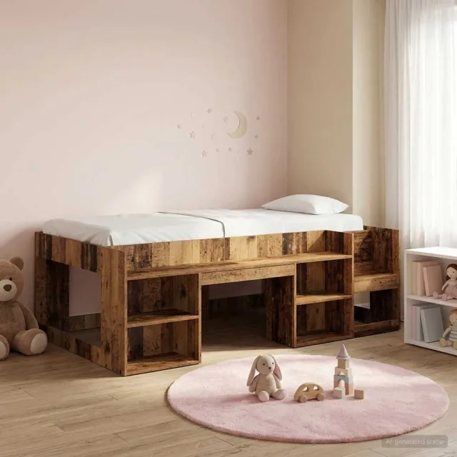 vidaXL Jeugd bedframe met opbergruimte Oud hout 80 x 200 cm bruin