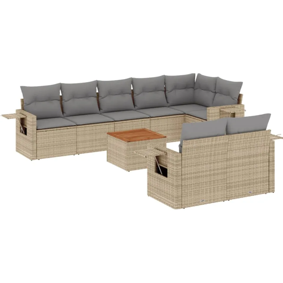 vidaXL 9-delige Loungeset met kussens poly rattan gemengd beige, foto 3