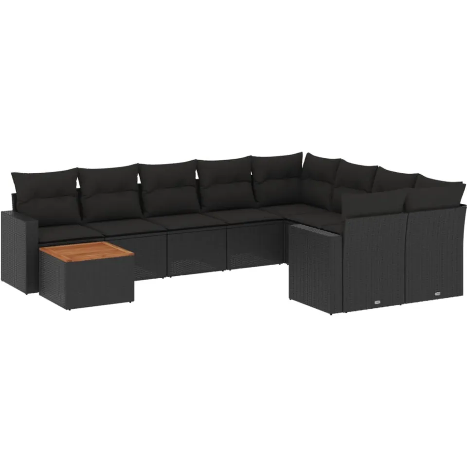 vidaXL 10-delige Loungeset met kussens poly rattan zwart, foto 3