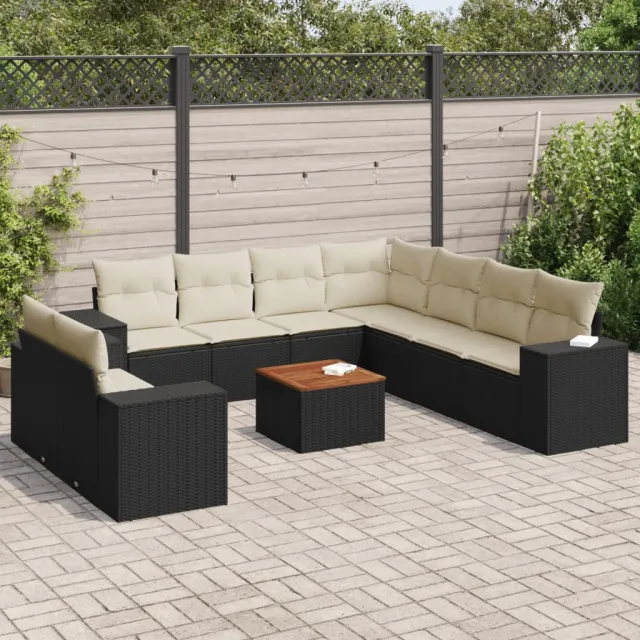 vidaXL 10-delige Loungeset met kussens poly rattan zwart, foto 2