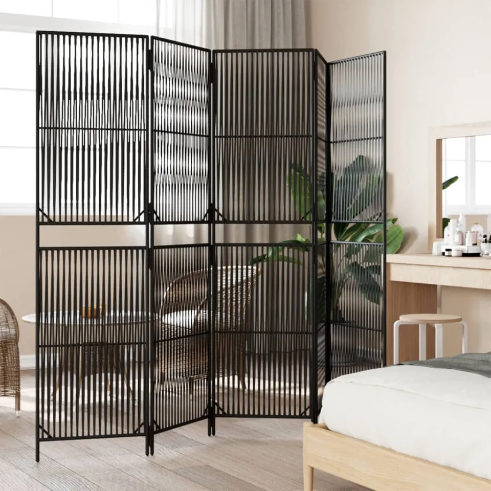 vidaXL Kamerscherm 5 panelen poly rattan zwart, foto 3