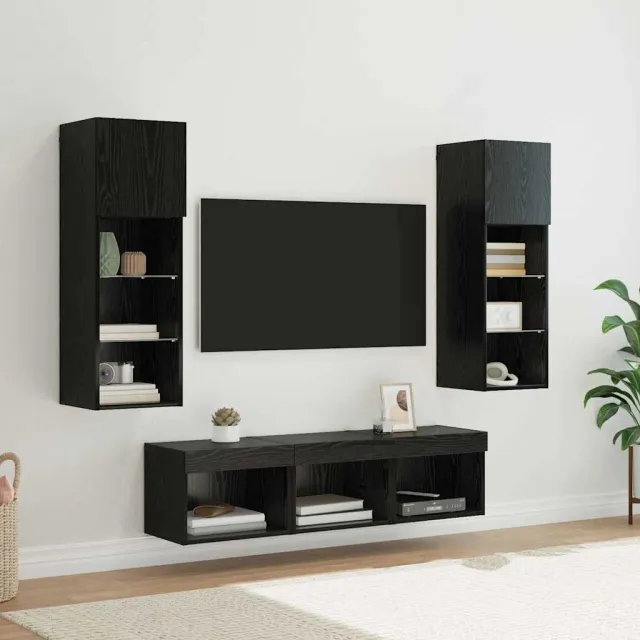vidaXL TV Wandmeubels 5 st Zwart Eiken Bewerkt hout, foto 2