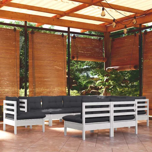 vidaXL 10-delige Loungeset met kussens massief grenenhout wit, foto 2