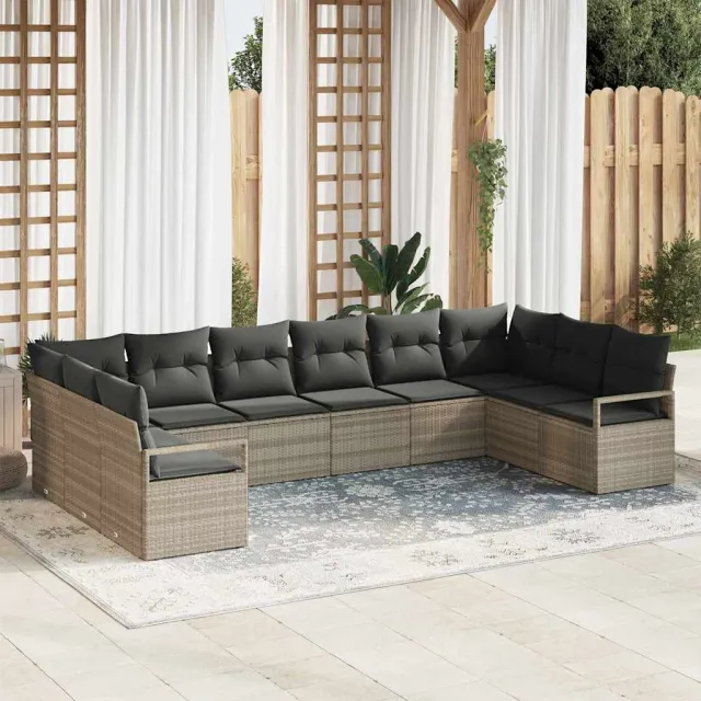 vidaXL Bankstel 10 st Lichtgrijs poly rattan, foto 2