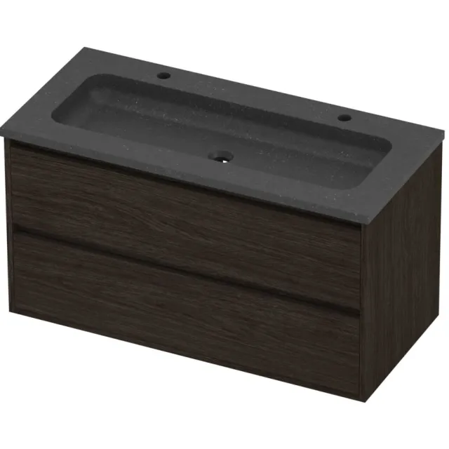 Proline Rollo Badmeubelset Hardsteen Elegant Greeploos 100x46x54 cm Blue Stone Mokka Oak Eiken
