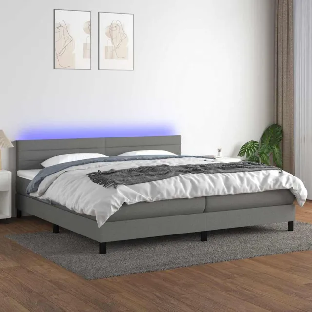 vidaXL Boxspring met matras en LED stof donkergrijs 200x200 cm grijs