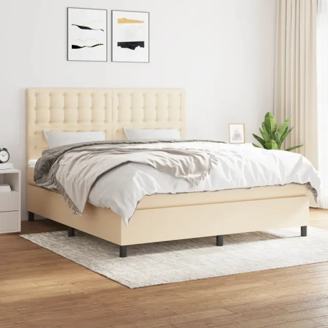 vidaXL Boxspring met matras stof crèmekleurig 180x200 cm
