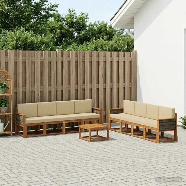 vidaXL Buiten bankenset 9 st 8-zits Natuurlijk en Beige