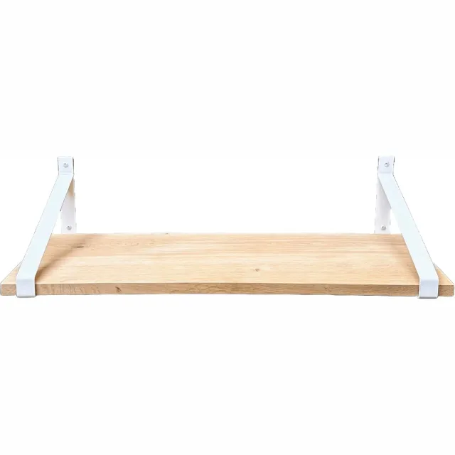 GoudmetHout Wandplank Industrieel - 80 x 40 cm Muurplank - Eiken Hout - Decoratie Wandrek & Boekenrek - Hangplank Keuken - Wall Shelf + 2 Mat Witte Plankdragers van Staal Licht eiken, Mat wit
