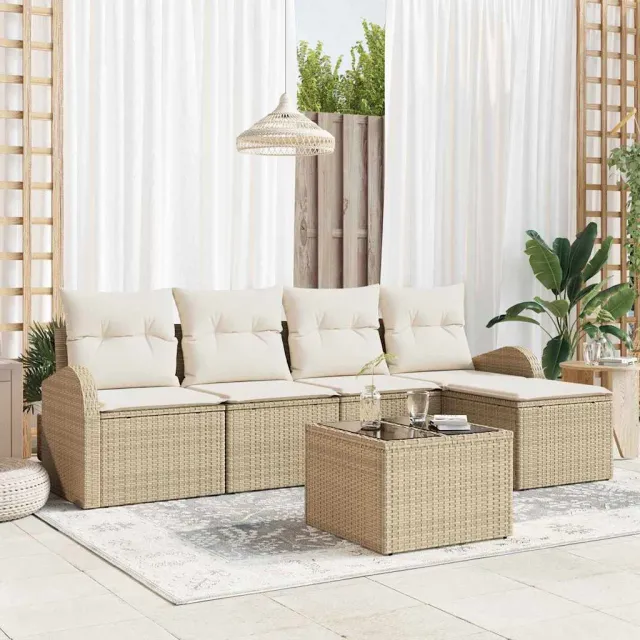 vidaXL Tuin Sofa Set met kussen 6 pcs Beige Poly riet, foto 2