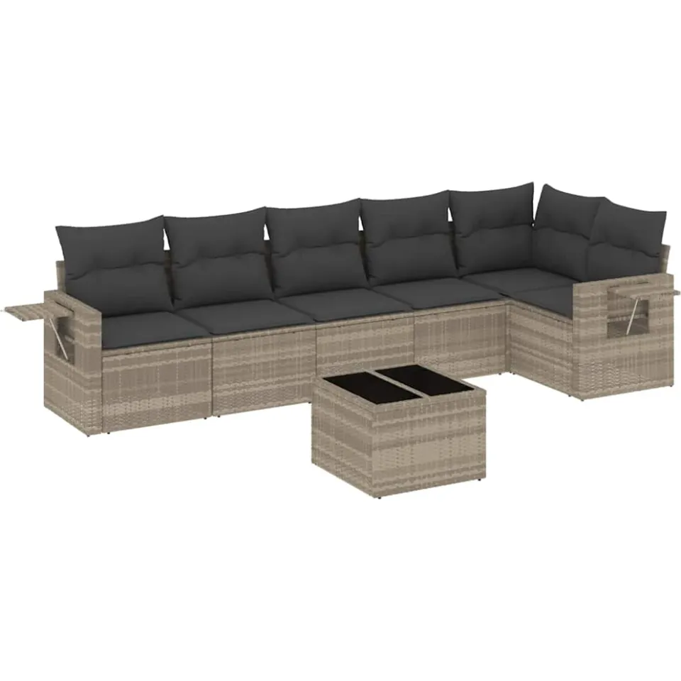 vidaXL 7-delige Loungeset met kussens poly rattan lichtgrijs grijs, foto 3