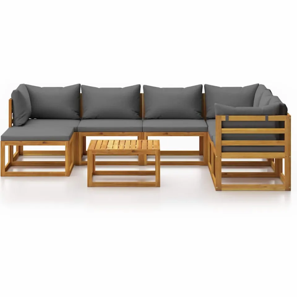 vidaXL 8-delige Loungeset met kussens massief acaciahout Grijs