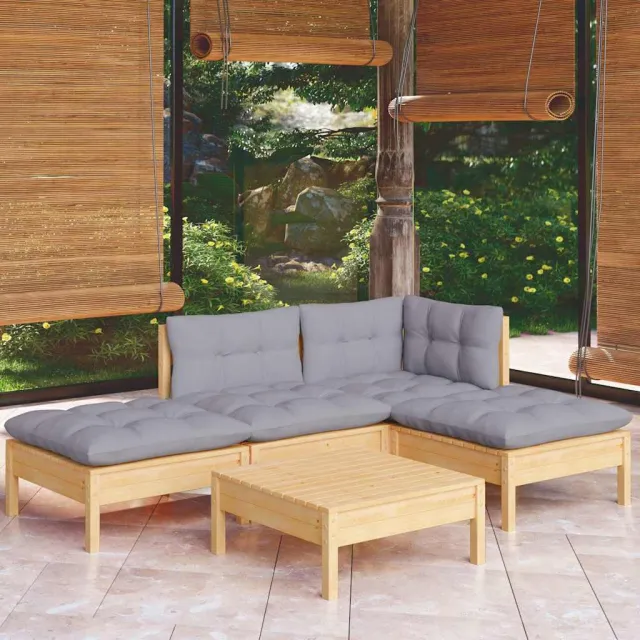 vidaXL 5-delige Loungeset met grijze kussens grenenhout grijs