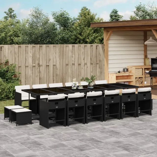 vidaXL 17-delige Tuinset met kussens poly rattan zwart, foto 2