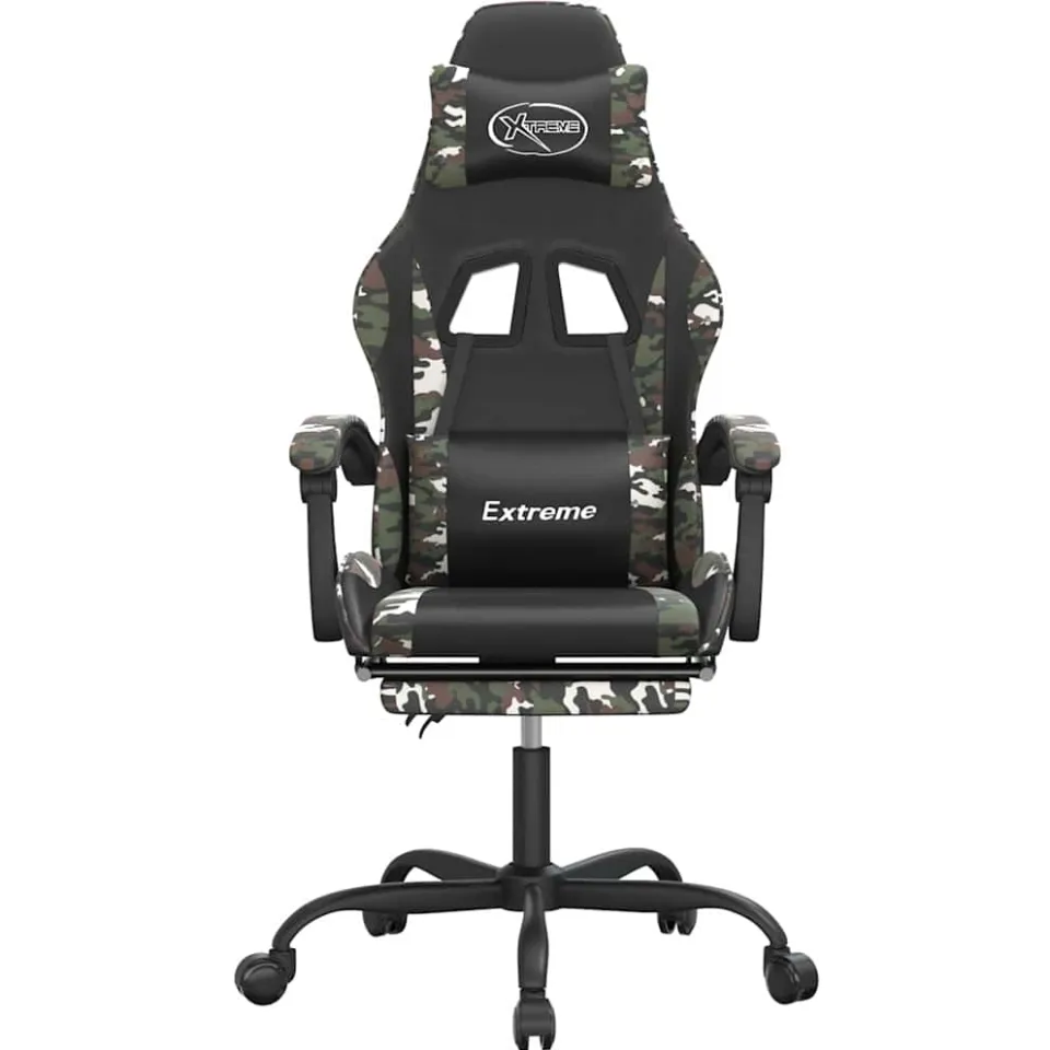 vidaXL Gamestoel met voetensteun kunstleer zwart en camouflage Meerkleurig
