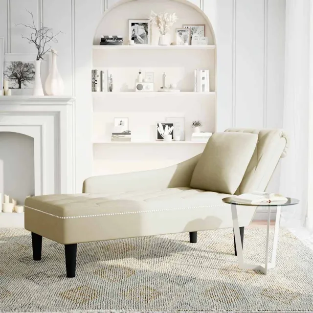 vidaXL Chaise longue met kussen&rechterarmleuning fluweel crèmekleurig, foto 2