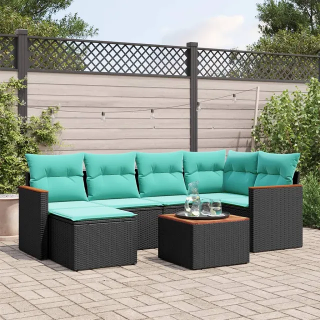 vidaXL 7-delige tuinbankset met kussens van zwart polyrotan, foto 2