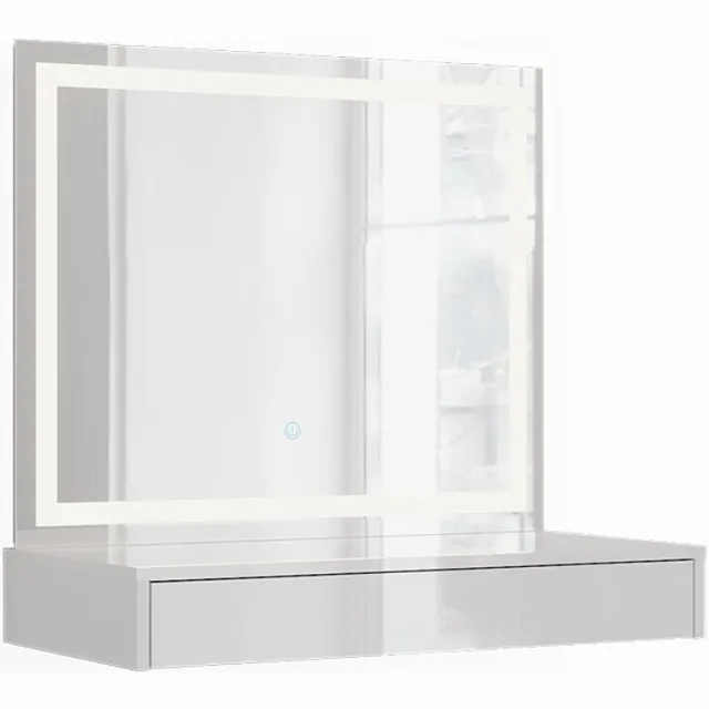 Vicco Kaptafel met licht Sherry, Wit/Wit Hoogglans, 80 cm met LED-spiegel