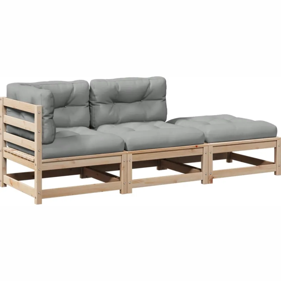 vidaXL 3-delige Loungeset met kussens massief grenenhout Bruin