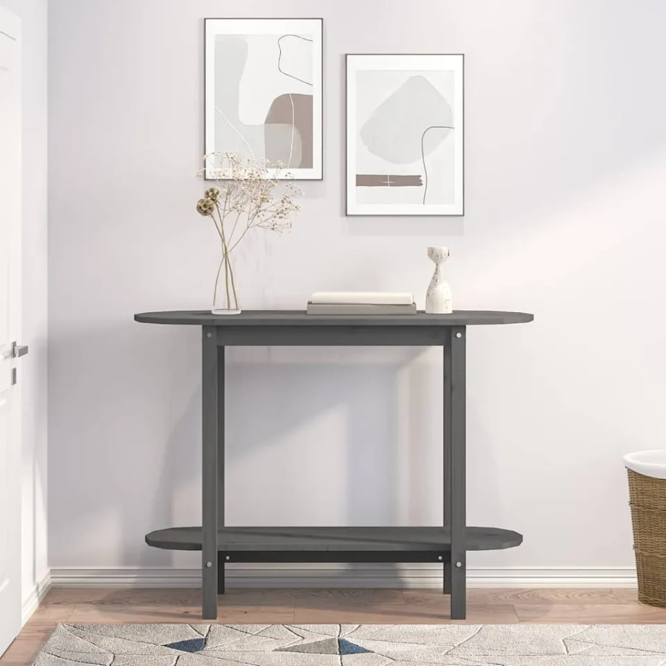 vidaXL Wandtafel 110x40x80 cm massief grenenhout grijs, foto 3
