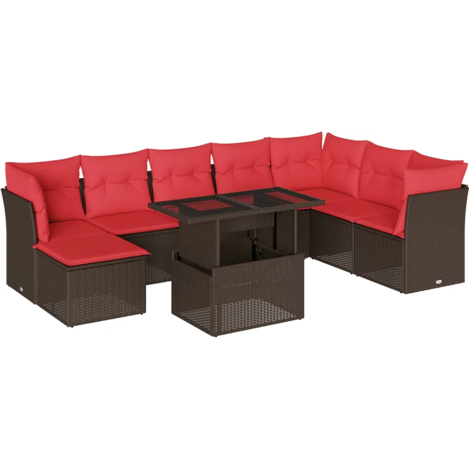 vidaXL 9-delige tuinbankset met kussens, bruin polyrotan, foto 3